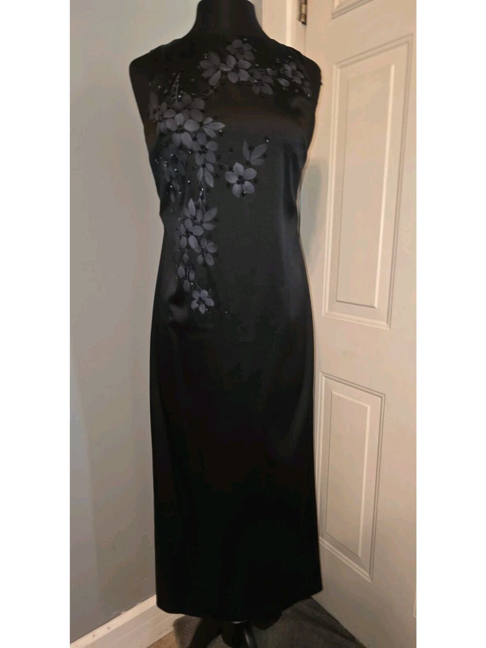 Vtg Y2K CDC Patites Dress Strappy Black Floral Pattern Sequin Cocktail 10 USA